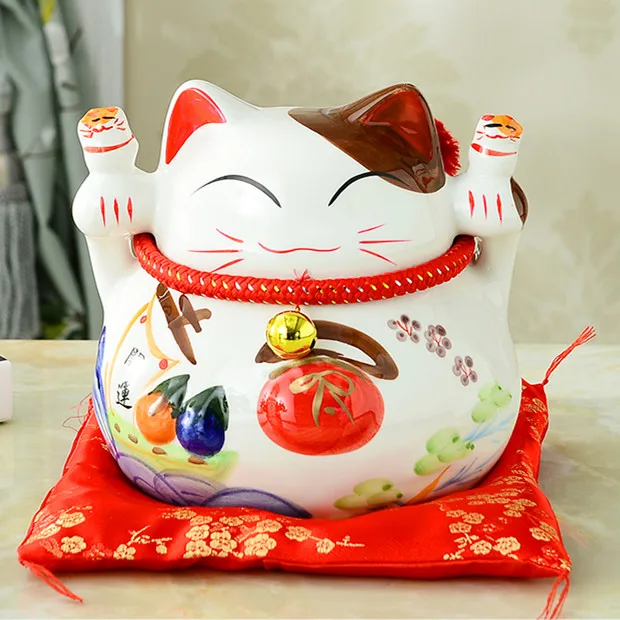 10 дюймов Maneki Neko керамика Lucky Cat домашний декор фарфоровые декоративные украшения бизнес-подарки Фортуна кошка копилка фэншуй ремесло подарок - Цвет: 20CM- O