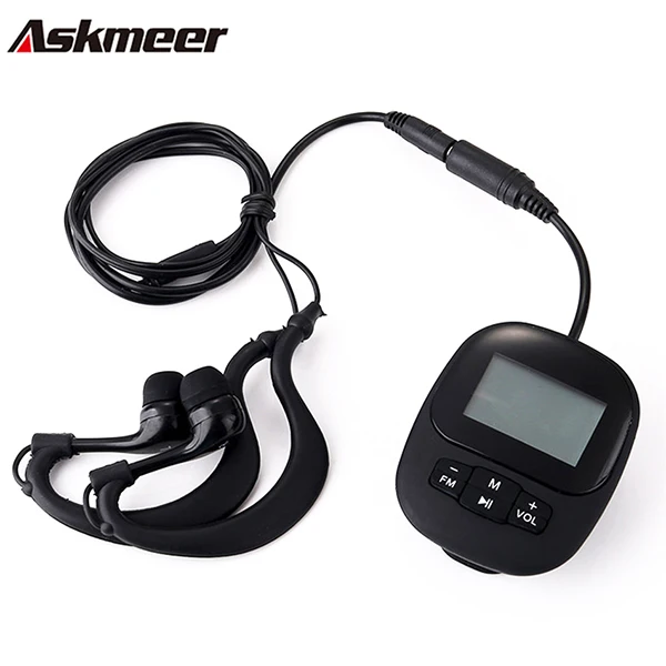 Черный Askmeer IPX8 водонепроницаемый MP3 музыкальный плеер стерео наушники с FM клипсой экран 4G8G для плавания подводный спорт дайвинг серфинг - Цвет: Черный