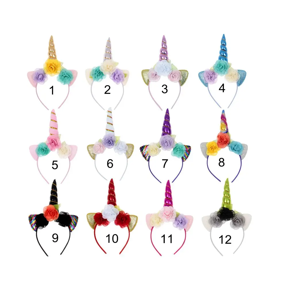 Yundfly Boutique Kids Party Unicorn Horn Headband Leaf Flower Hair Band Girls Headwear Birthday Gift Accessories | Мать и ребенок
