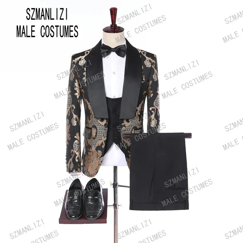 Traje De Hombre,, жених, мужской костюм, приталенный, 3 предмета, зеленые листья, модный дизайн, платье для жениха, вечерние костюмы, свадебный смокинг - Цвет: as picture