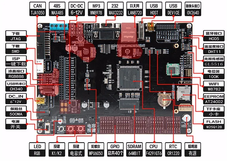 Для STM32 макетная плата для ARM макетная плата M4 макетная плата F429 встроенный wifi модуль 51 микроконтроллер