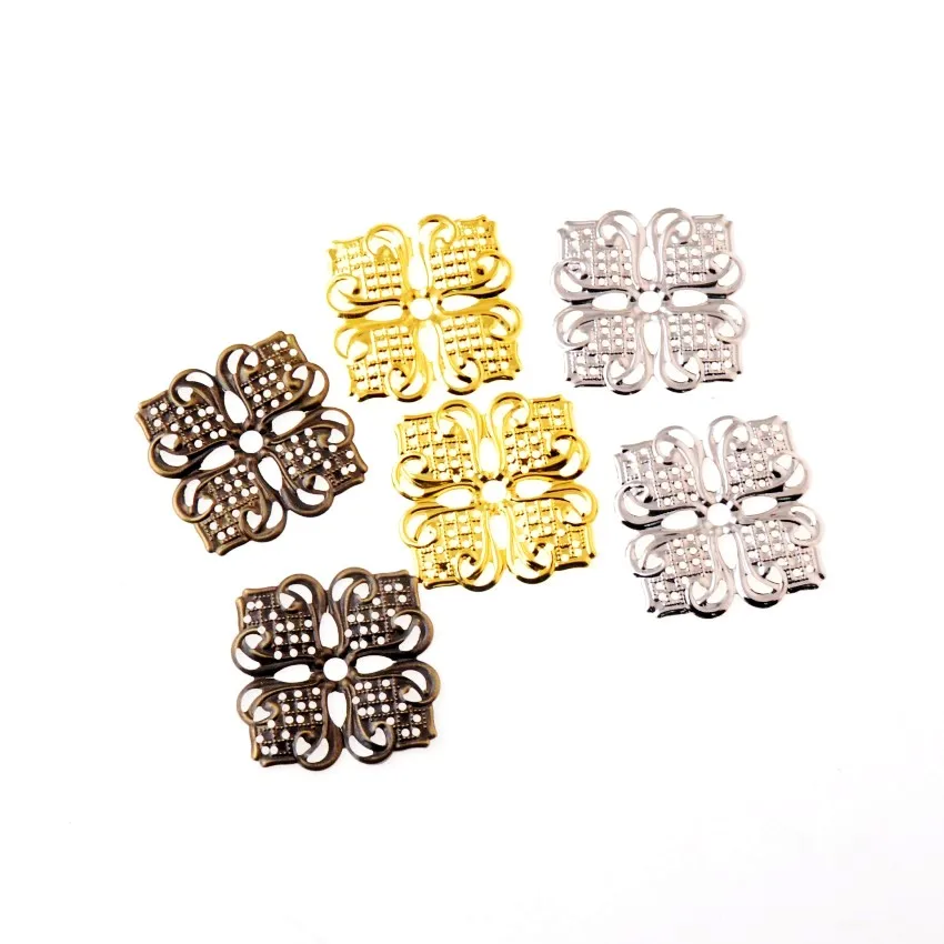 Free shipping 30Pcs Filigree Square Flower Wraps Connectors Metal Crafts Gift Decoration DIY 35x35mm | Дом и сад