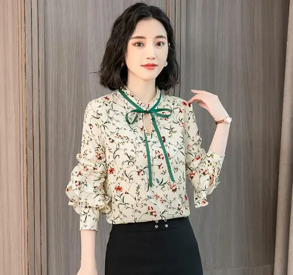 Coreano с оборками и бантом costura шифоновые женские топы 2018 moda повседневные