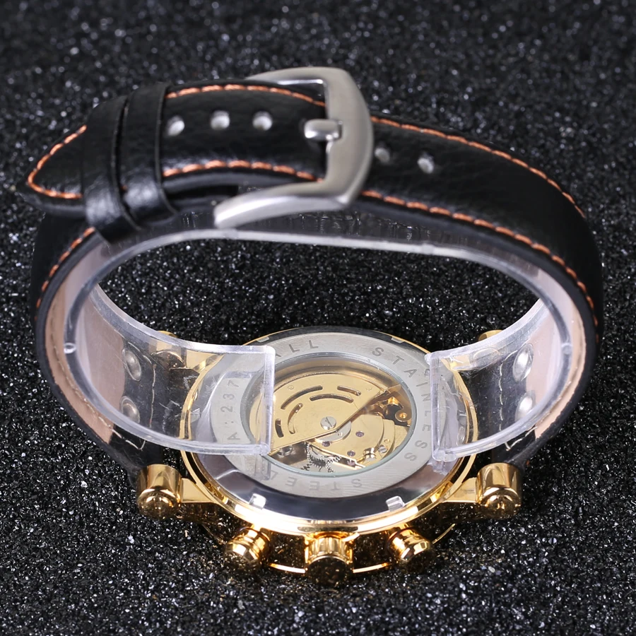 Часы наручные Winner Мужские автоматические брендовые Роскошные модные золотистые