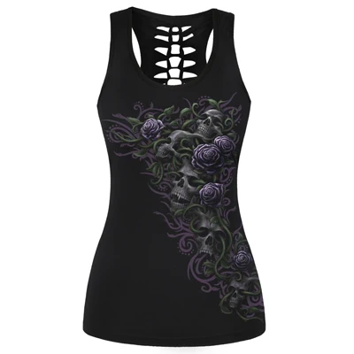 Новая модная женская футболка без рукавов из полиэстера/спандекса майка с выемкой жилет топы 3D с принтом черепа модная кофта с глубоким вырезом - Цвет: BAE021
