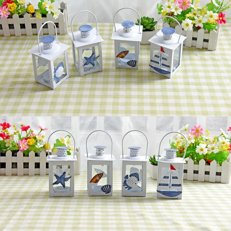 

2 Pieces Mediterranean Sailing Candle Holder Iron And Glass Lantern Candle Stand Retro Craft Home Decoration