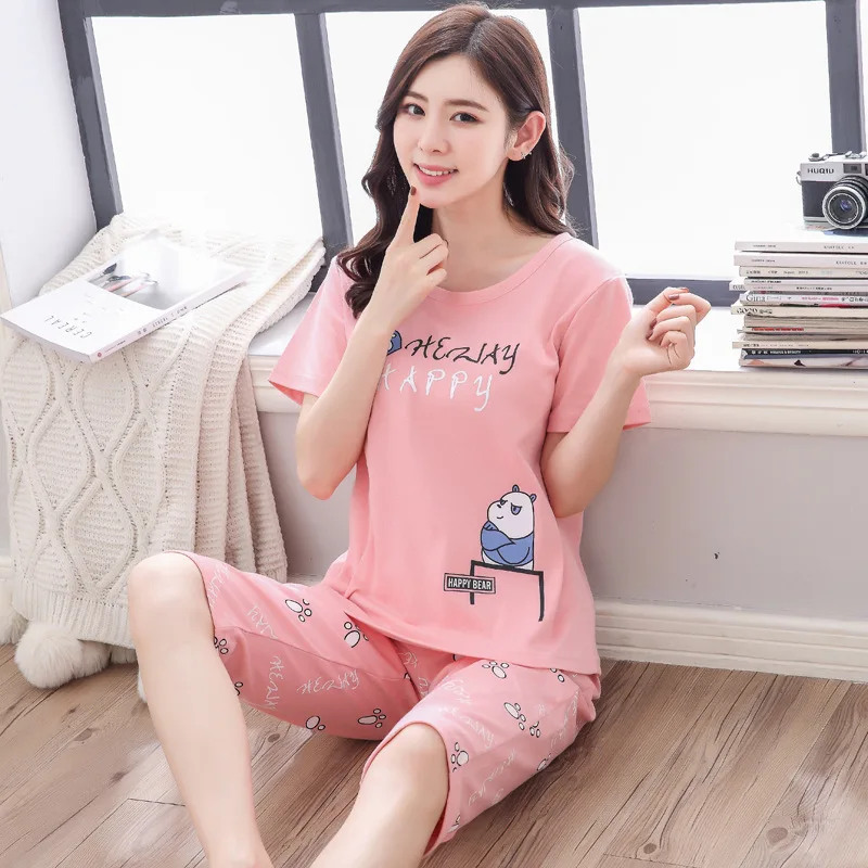 pink panda Летние Новые пижамы для женщин домашняя одежда Костюм удобная и повседневная одежда для сна домашний комплект пижамы комплект одежды - Цвет: pink panda