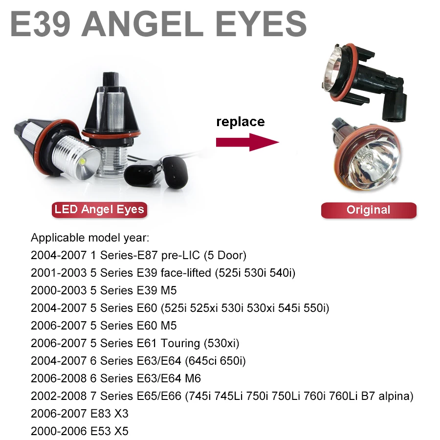 Светодиодные CANBUS ангельские глазки для BMW E60 E61 E63 E64 E70 X5 E71 X6 E82 E87 E89 Z4 E90 E91 M3 10 Вт