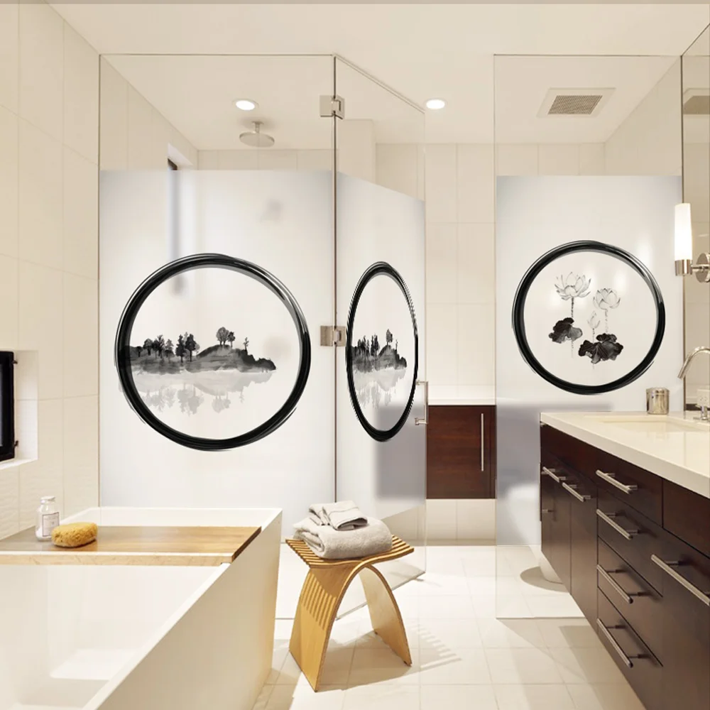 Наклейка на окно с цветами и лотосом|frosted privacy|privacy glass stickerglass stickers |
