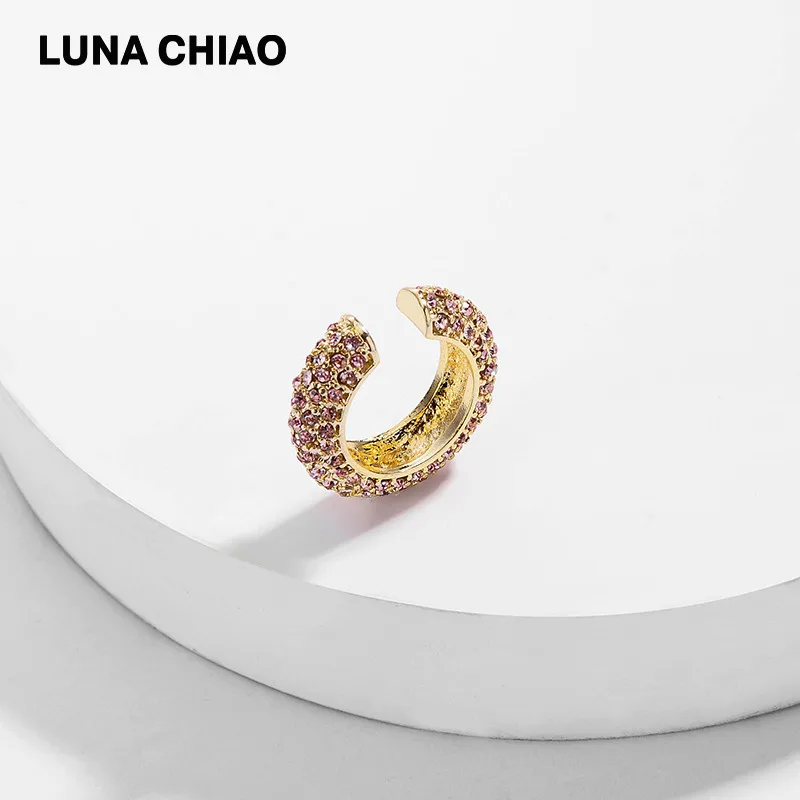 Pink LUNA CHIAO модные ювелирные изделия Bijoux для женщин Pave Кристалл ювелирное мини ухо манжеты серьги-кольца из металла - Окраска металла: Pink