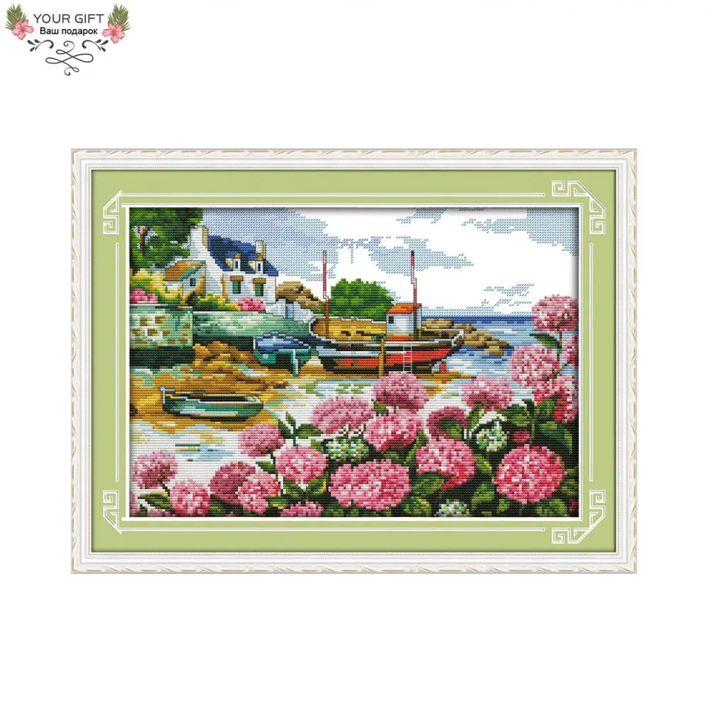 

Joy Sunday F768 Counted and Stamped Home Decor Beautiful Seaside Needlepoints Embroidery Cross Stitch Kits