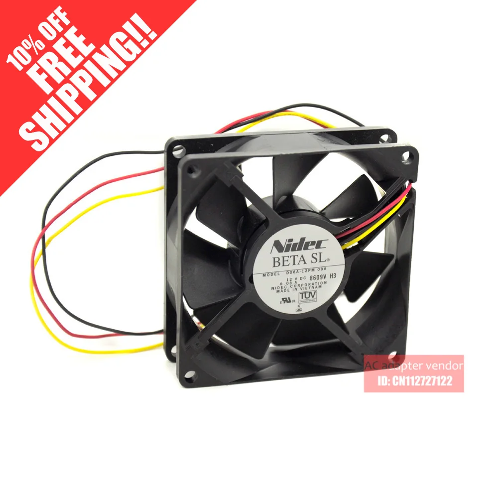D08A-12PM 09A Новый NIDEC 12V 0.08A 8CM 8025 тихий охлаждающий вентилятор