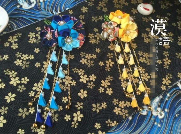

hand made hairpin cotton cloth hair clip barrettes Japanese style anime cosplay accessories original free shipping kimono fan