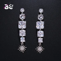 be 8 new style crystal fashion cubic zirconia square drop earrings sun flower long dangle earrings for women gift e435