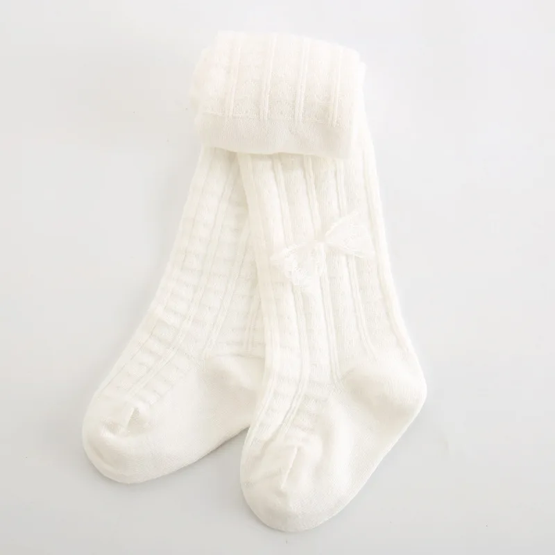 white Мягкие хлопковые колготки для маленьких девочек колготки для новорожденных колготки с кружевным бантом для малышей однотонные гетры, детские колготки, чулки, штаны - Цвет: white