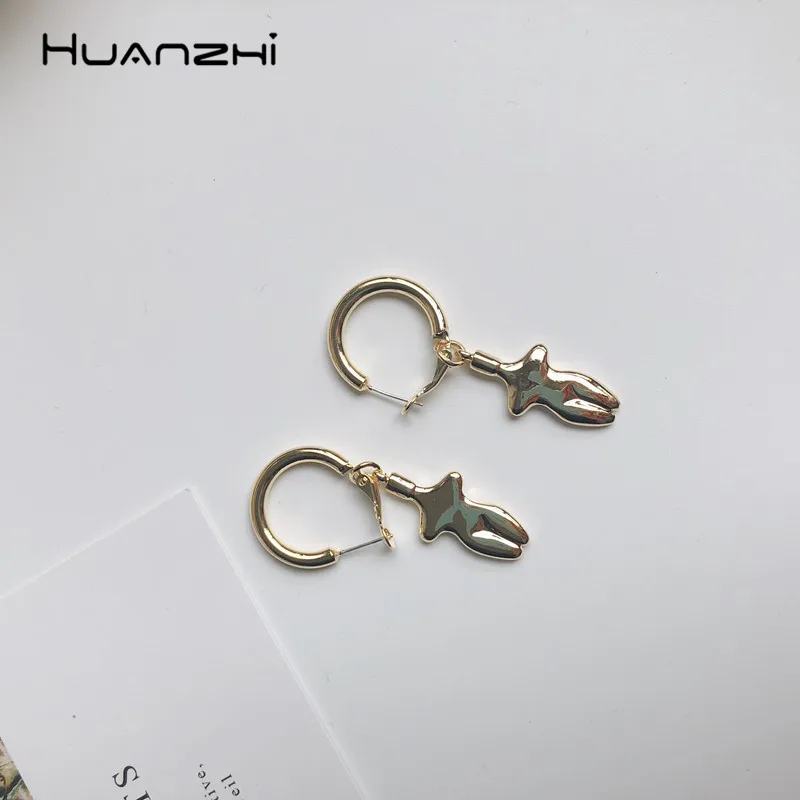 Женские серьги подвески HUANZHI длинные с золотым металлическим покрытием для