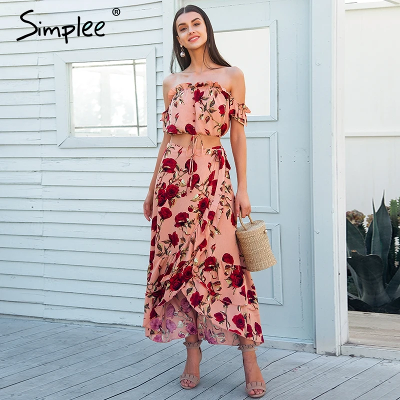 Женское платье Simplee из двух частей с рюшами и открытыми плечами повседневное