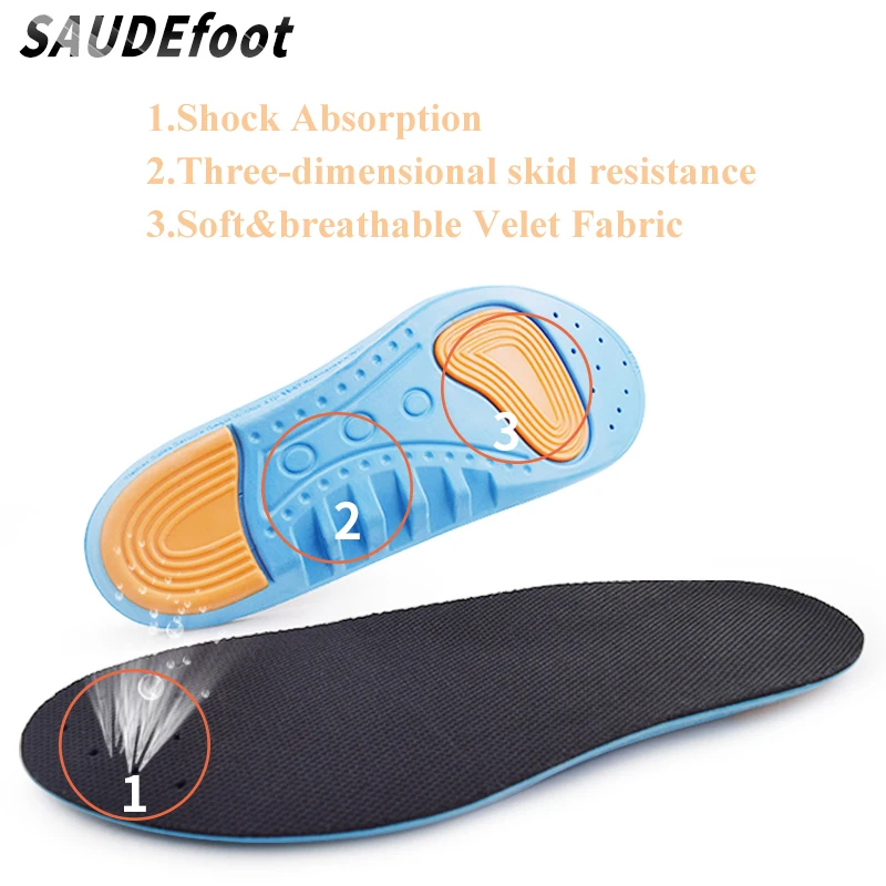 Saudefoot Acupressure Sport Insoles for Flat feet Orthotic PU Insole Men Women Shock Absorption Pads | Обувь