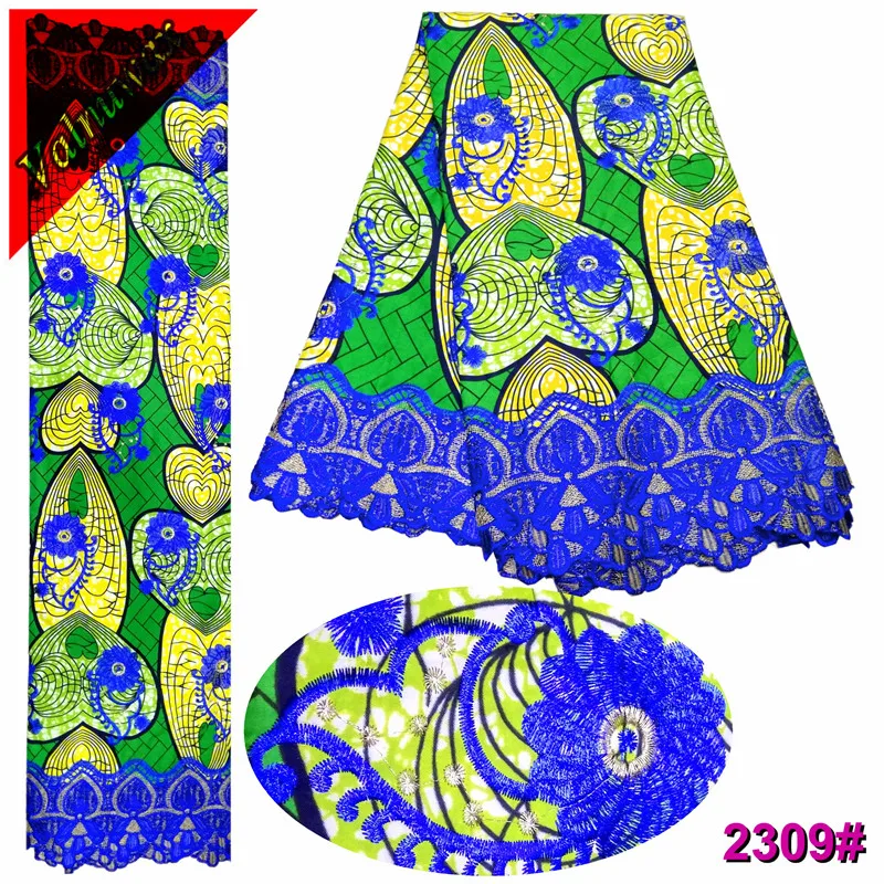 2018 New Design Embroidery green&ampblue Ankara African wax polyester print Lace Fabric With 6 Yards For Sewing / QD2309# | Дом и сад