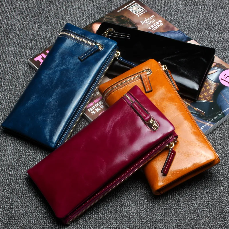 

New fashion women wallet genuine leather brand wallets lady purse high capacity zipper clutch bag for men card folder wallet