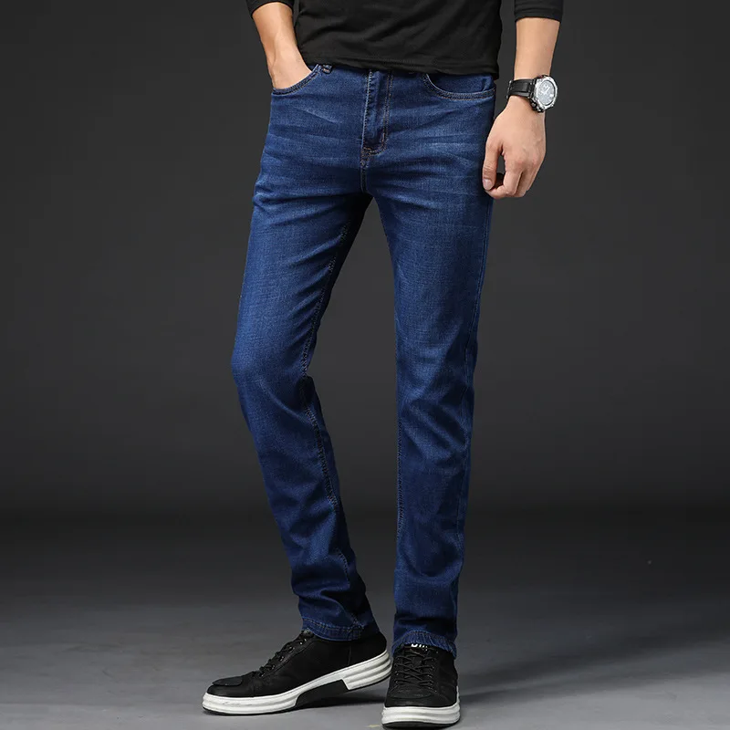 Men Jeans High Quality Famous Brand Stretch Straight Slim Fit Blue Men's Classic Denim Casual Pants Long Trousers | Мужская одежда