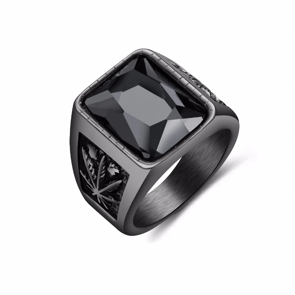 Seanuo 6 Colors Punk Stainless Steel Spark Crystal Men Party Ring Fashion Hiphop Rock Man Maple Leaf King Biker Motorcycle Rings | Украшения