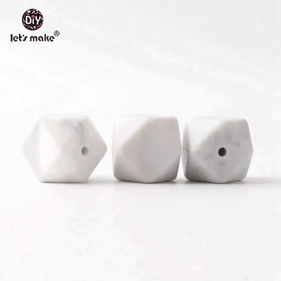 marble Давайте сделаем силиконовые бусины для прорезывания зубов 20 шт Большой 17 мм геометрический шестигранник DIY прорезывание зубов ожерелье браслет силиконовые бусины - Цвет: marble