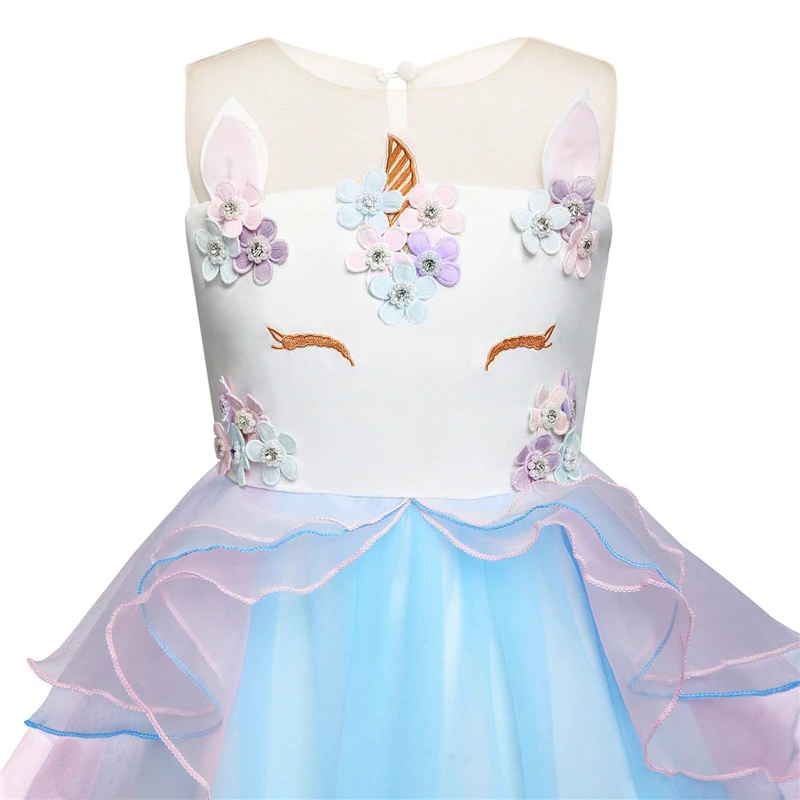 DAYLEBABY Kids Unicorn Party Tutu Dress Girls Embroidery Flower Ball Gown Baby Girl Princess Dresses for With Headbands | Детская одежда