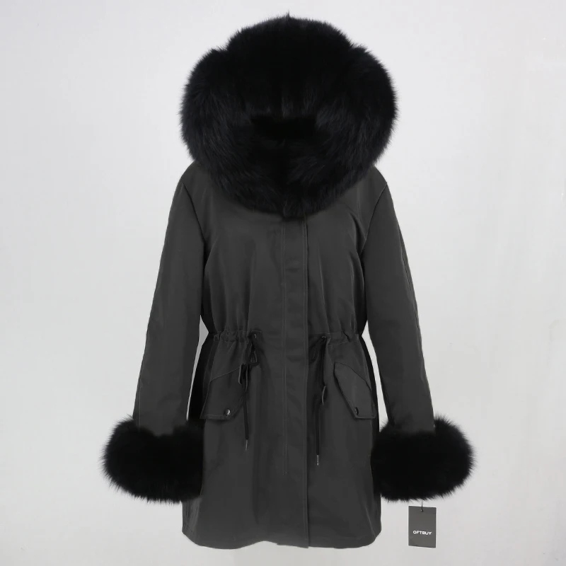 full black OFTBUY, длинная парка, натуральный Лисий мех, воротник, капюшон, манжеты, зимняя куртка, для женщин, натуральный мех, пальто, толстая, теплая, водонепроницаемая, верхняя одежда, съемная - Цвет: full black