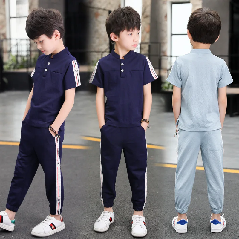 Kids Clothes Sets Short Sleeve T Shirt+pant 2 Pc Suit Children Suits Fashionable Pure Summer8 9 10 11 12 Ages Blue |