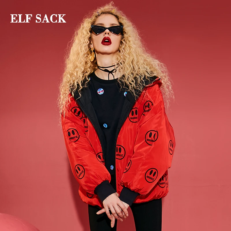 Женский пуховик ELFSACK белый Повседневный с принтом на зиму 90%|Женские пуховики| |