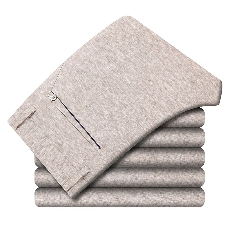 IC01 khaki ICPANS костюм брюки мужские льняные летние деловые мужские Брюки Офисные классические мужские s брюки формальные Мода нового размера плюс 38 40 - Цвет: IC01 khaki