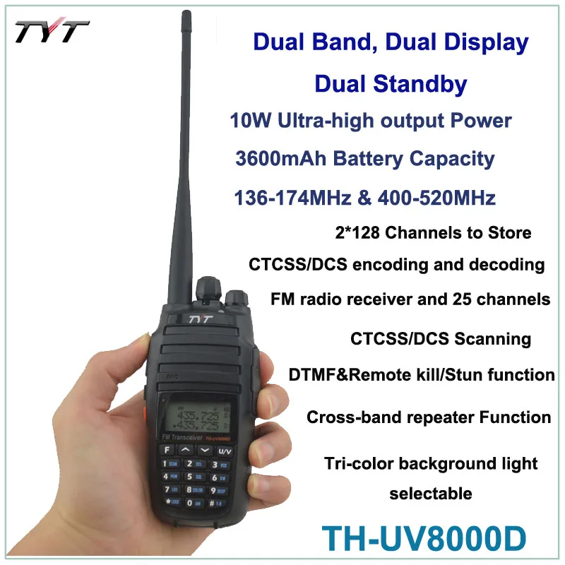 2015 NEW radio TYT TH-UV8000D 136-174/400-520MHz 10W FM THUV8000D Transceiver Radio Handheld radio Dual Band + FREE Earpiece