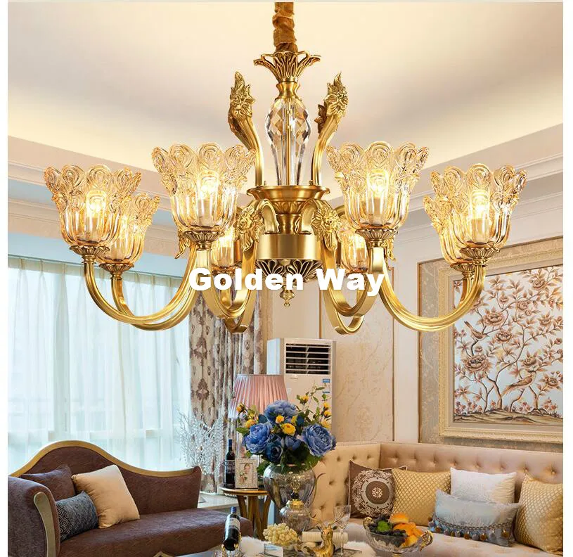 

Free Shipping Bronze E14 Antique Bronze K9 Crystal Chandelier Lingting Luxurious Brass Crystal Lamp Lustre Suspension Lighting