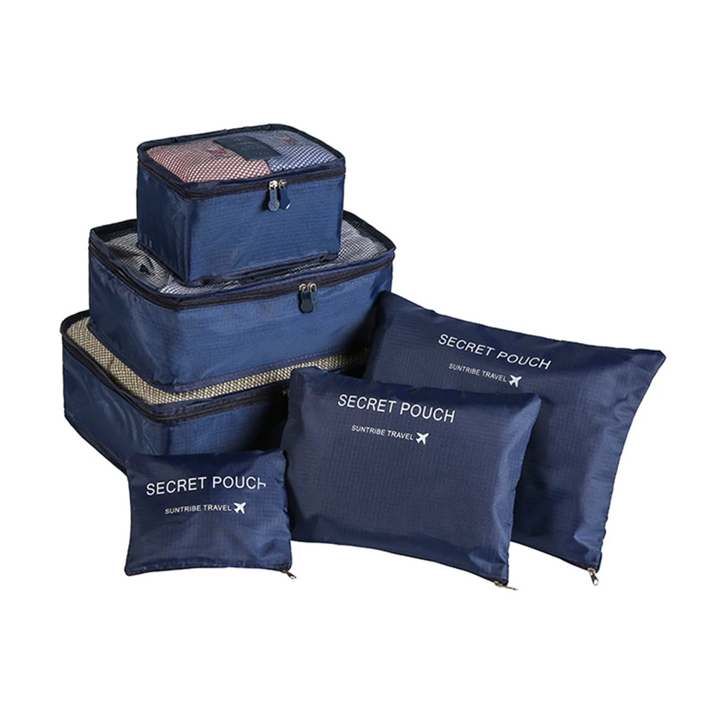 dark blue Дорожная сумка для хранения для одежды опрятный Организатор гардероб костюм чехол сумка-Органайзер сумка чехол обувь Упаковка куб сумка 6 шт./компл - Цвет: dark blue