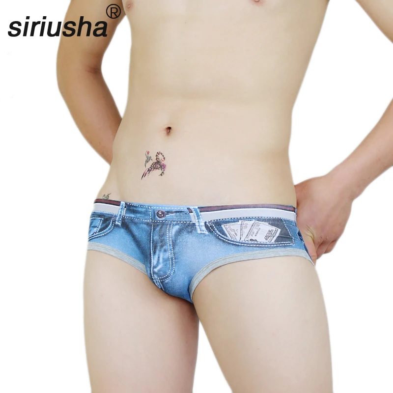 2020 Promotion New Mens Underwear Gay Men Cueca Low-waist Male 100% Cotton Panties Sexy Wild Denim Summer Men's Triangle U S25 |