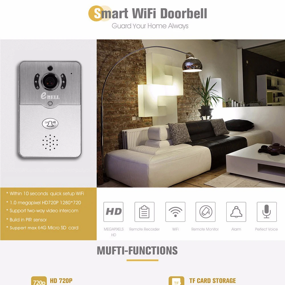Домашнее использование умный wifi беспроводной дверной звонок Двухсторонний видео рекордер дверной телефон приложения разблокировка и связь домофон система PIR сигнализация