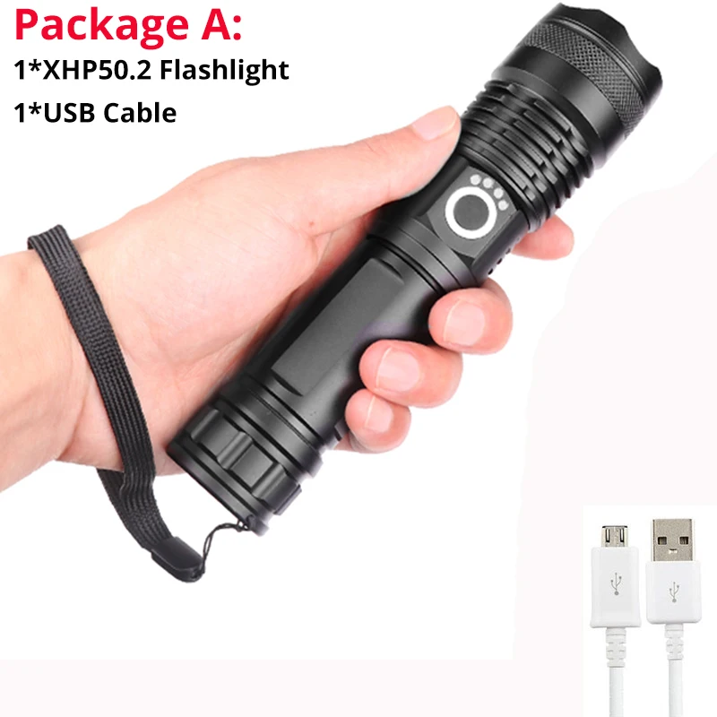 Package A Xhp50.2 светодиодный фонарь самый мощный фонарик usb Zoom СВЕТОДИОДНЫЙ Фонарь xhp50 18650 или 26650 перезаряжаемый аккумулятор для охоты - Испускаемый цвет: Package A