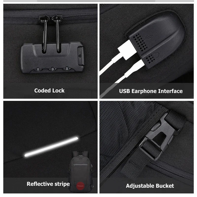 Мужская сумка с защитой от кражи мужской рюкзак USB наушниками деловой для