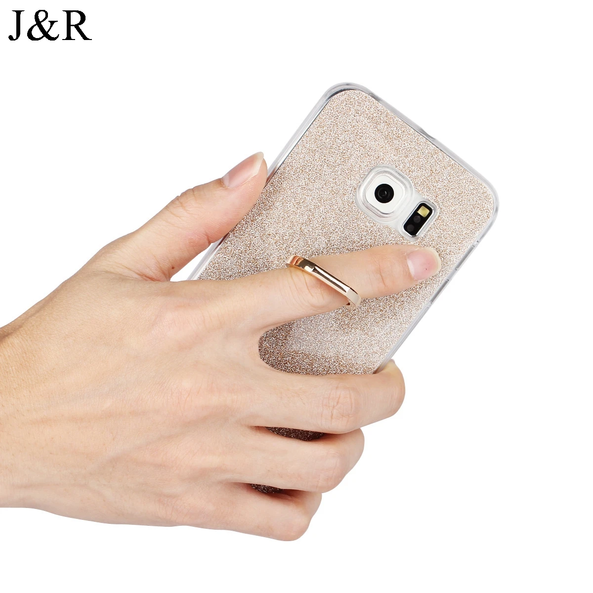 J&ampR Bling Case for Samsung Galaxy S6 Edge G925F G925 TPU Cover S6Edge G925H Sparkle Gilter Protect Back Shell With Finger Ring |