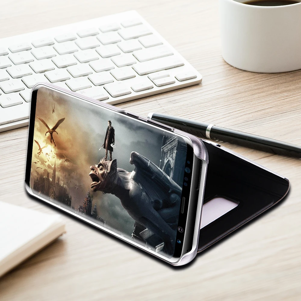 Чехол для iPhone X XS Max XR 8 plus с откидной подставкой и Прозрачным Зеркалом |