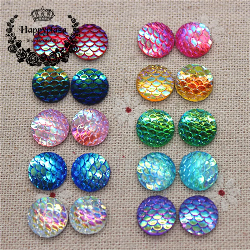 12 мм 100 шт. смола AB Bling Fish Scale Flatback Стразы Круглый Кабошон фотоэлемент для поделок