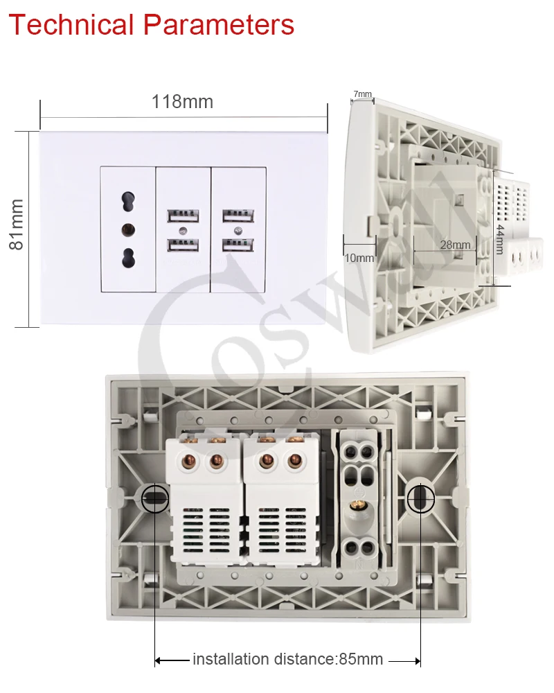 Coswall настенная розетка, итальянская/Чили электрическая розетка с 4 USB зарядным портом для мобильных 118 мм* 80 мм