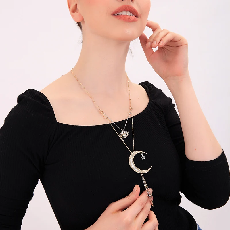 Длинные подвески в богемном стиле с Луной и звездой ожерелья кристаллами злые