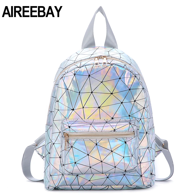 

Женский мини-рюкзак AIREEBAY, с геометрическим узором, голографический кожаный рюкзак для девочек-подростков