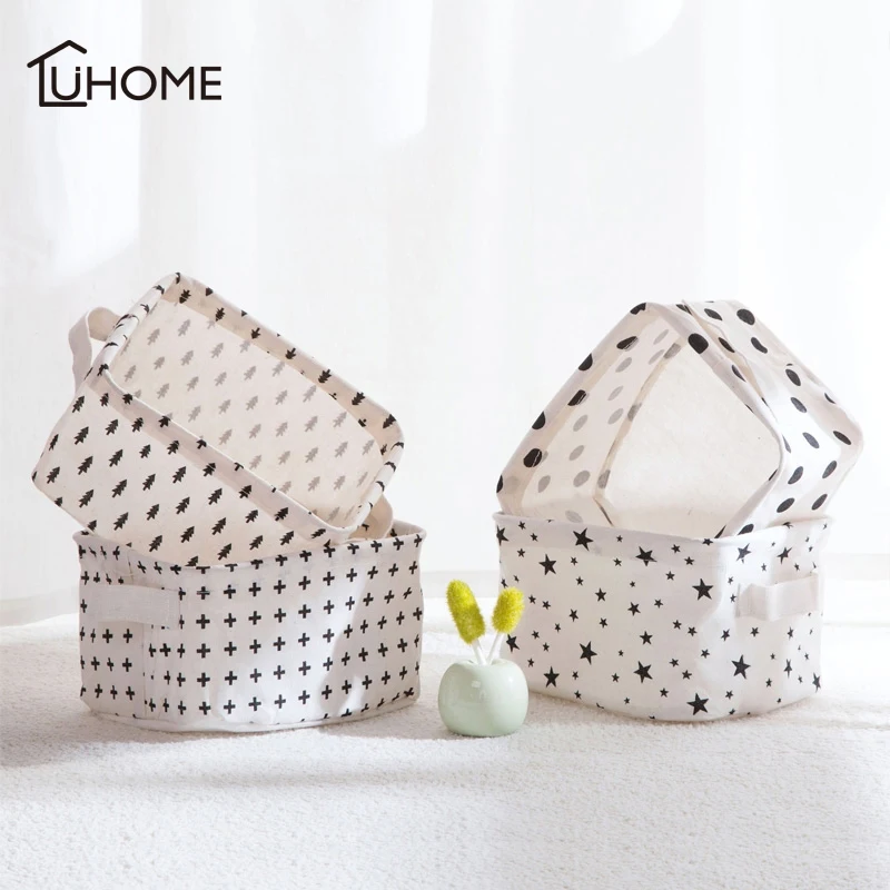 Корзина для хранения из хлопка и льна большая корзина в горошек с принтом звезды