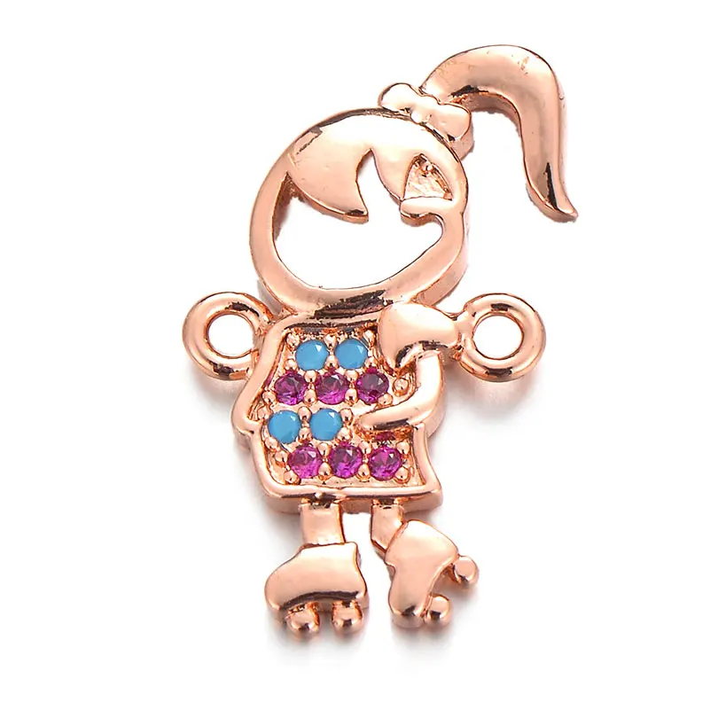 girl rose gold Pipitree Катание на коньках девушка скейтборд Мальчик Шарм микро проложить мульти циркониевые амулеты для изготовления ювелирных изделий смайлик лицо аксессуары, браслеты - Окраска металла: girl rose gold
