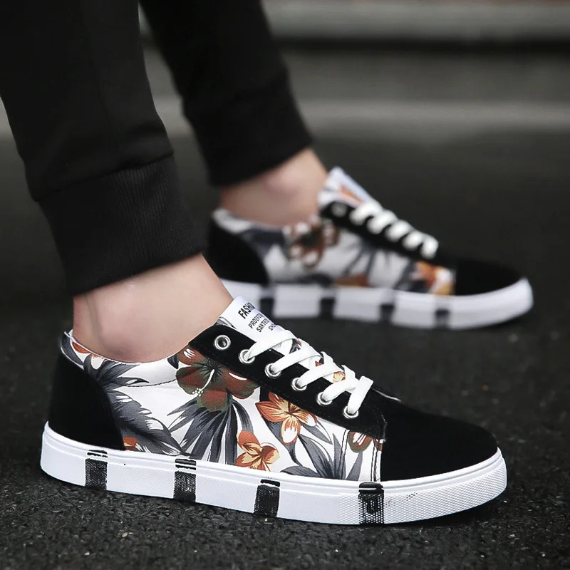 2018 модная мужская обувь унисекс Повседневная с принтом граффити белые туфли для