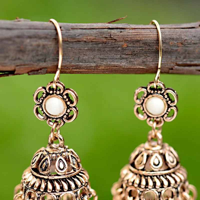 OIQUEI античные индийские серьги в виде цветка Jhumka, цыганские украшения, богемные Этнические Традиционные висячие серьги-колокольчики для женщин
