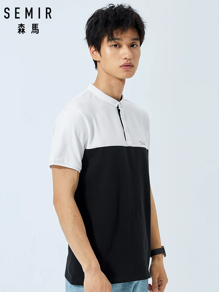 Мужская рубашка поло SEMIR летняя с контрастной строчкой и буквенным принтом